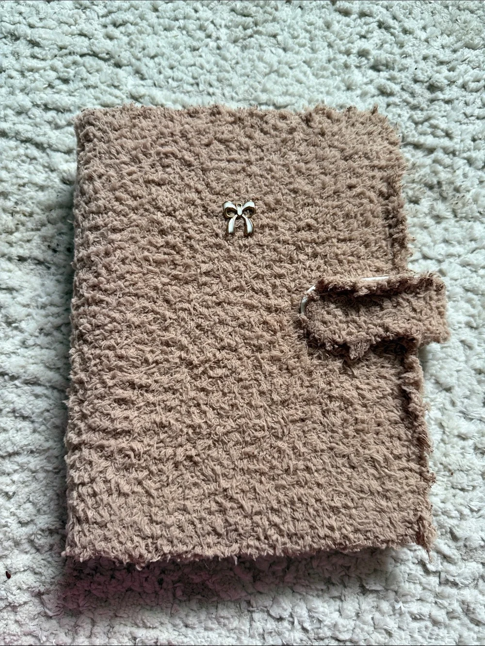 Handmade Cozy Fuzzy Journal Cover with Bow Charm - Taupe